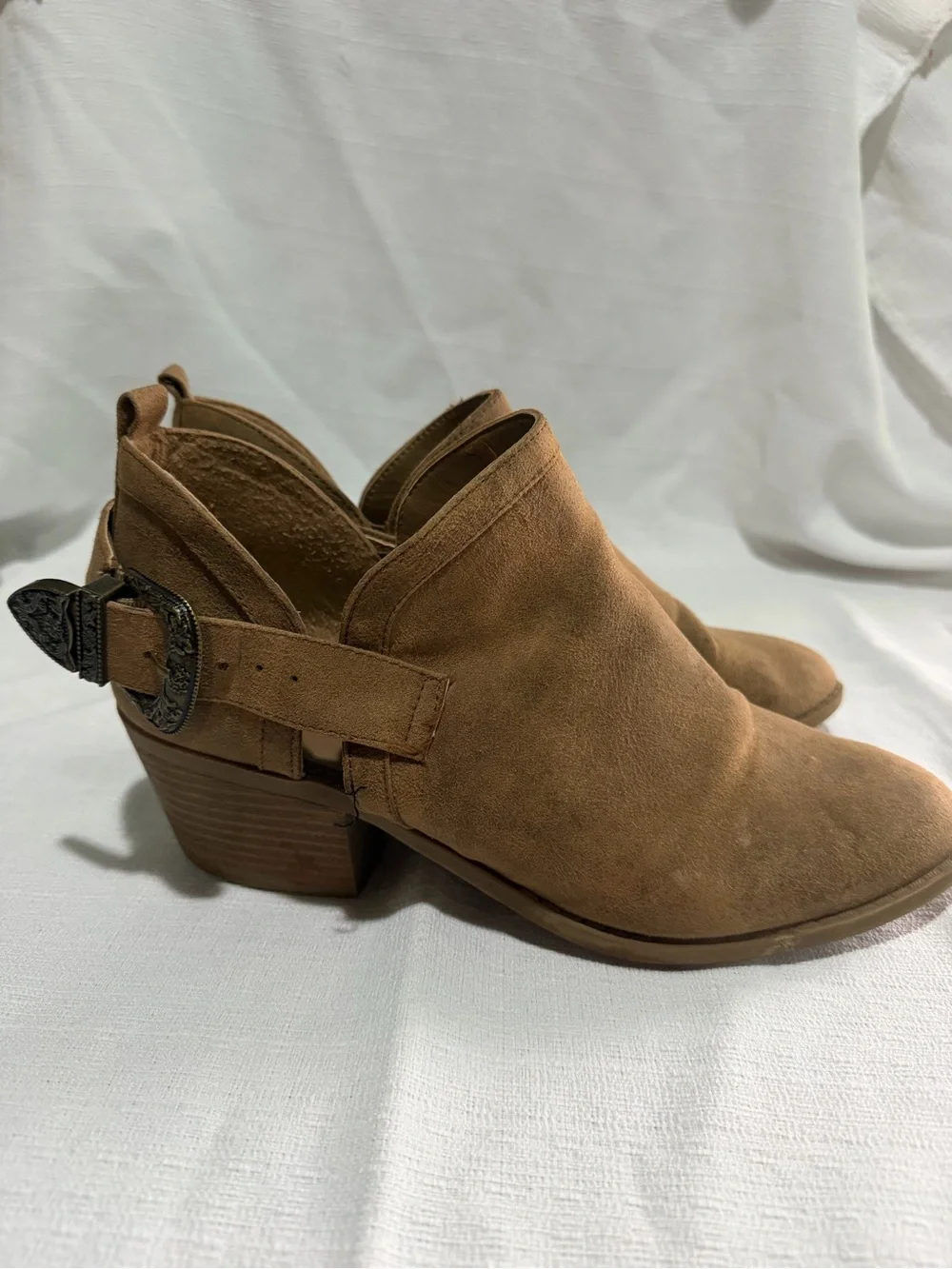 Suede Slip-On Ankle Booties in Chestnut Brown